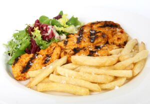 Grilled chicken breast  with fries or rice